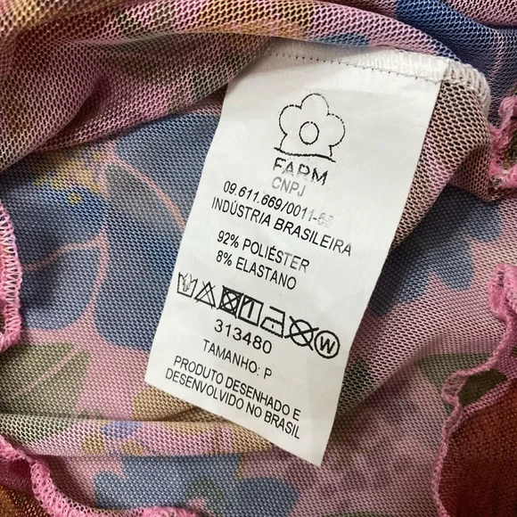 Farm Rio Top Small Womens Floral Tropical Garden Mesh Long Sleeve Mock Neck XS P - Picture 6 of 9